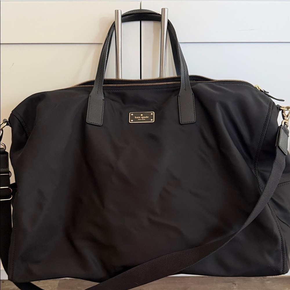 kate spade Black Nylon Travel Duffle with Gold Plaque